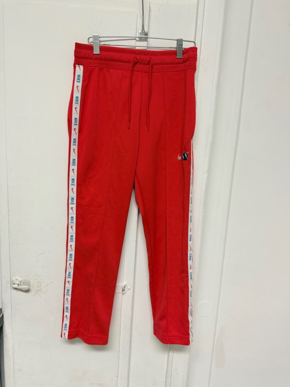 Summer Nike sportwear women’s Red Joggers with White Logo Tape